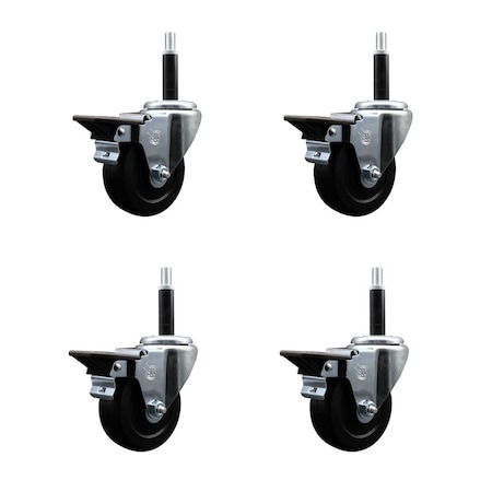 Service Caster 3.5'' Hard Rubber Swivel 3/4'' Expanding Stem Caster Set with Brake, 4PK SCC-EX20S3514-HRS-PLB-34-4